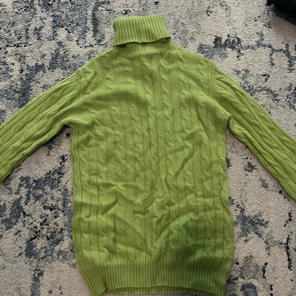 Sutton Studio Lime Cable Knit Turtleneck Sweater